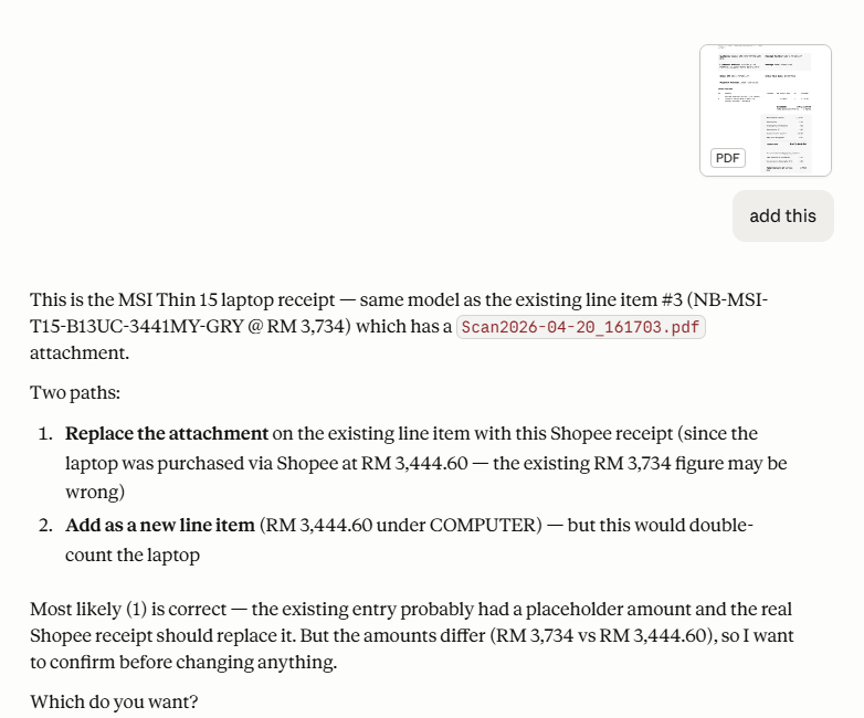 Demo 2 screenshot — multi-entity merge transaction
